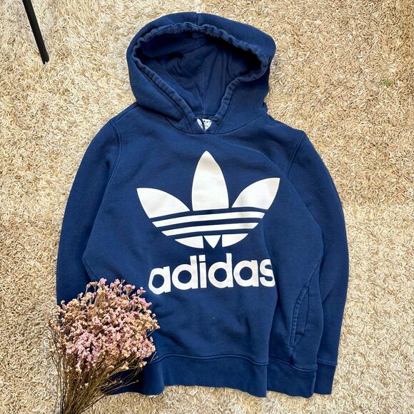 Faded Adidas Navy Hoodie Big Logo CE2410 Women’s Size XL - Picture 1 of 5